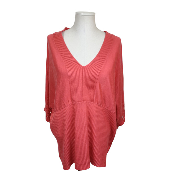 Lane Bryant Sweater Womens Plus 18/20 Coral V Neck Dolman Sleeve Pullover Ribbed - Picture 1 of 15